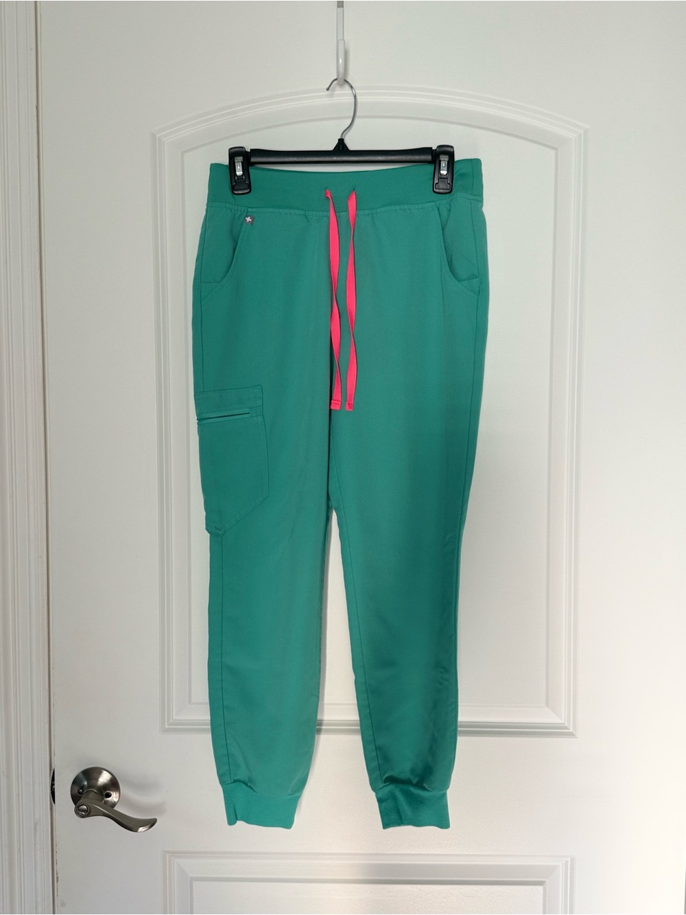 Surgical Green Jogger Scrub Pants with Pink Drawstring